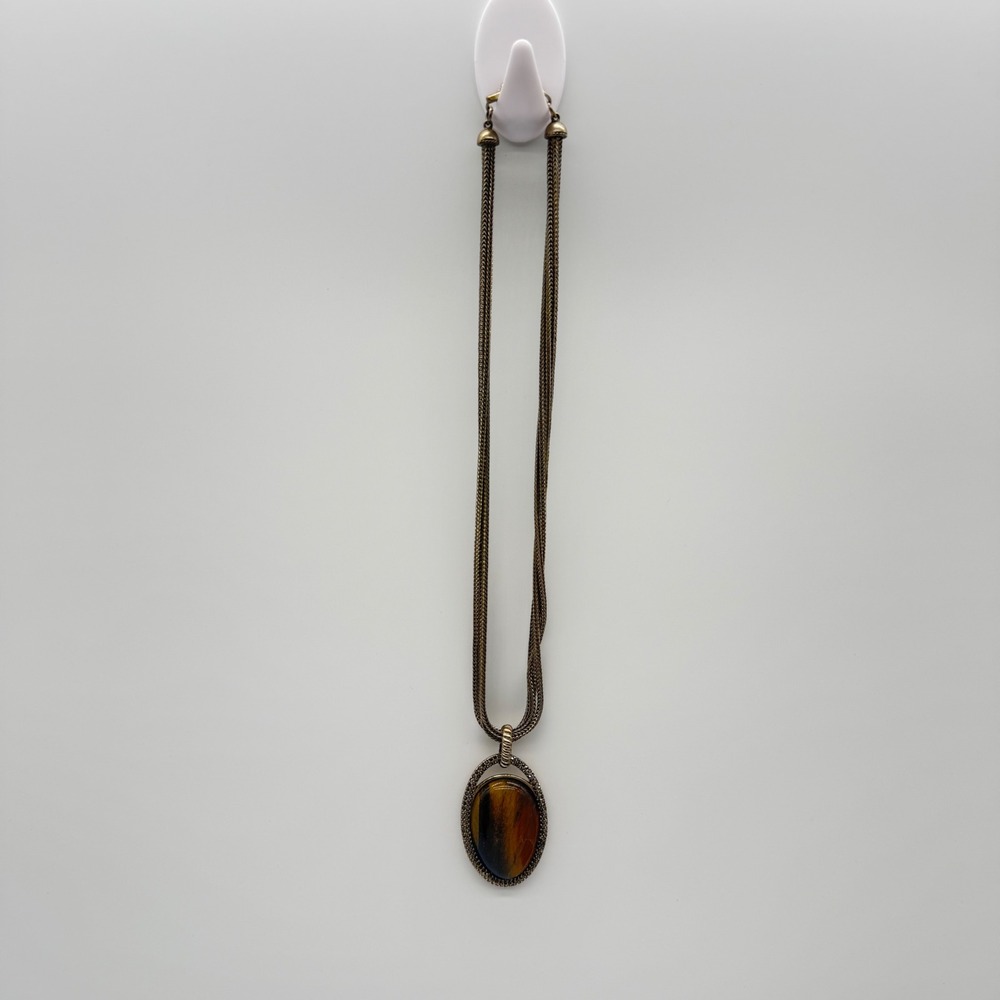 Ellen Tracy Tigers Eye Pendant Multi Strand Wheat Chain Toggle Necklace 20in